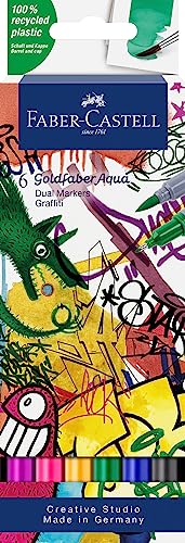Faber-Castell 164525 - Goldfaber Aqua Dual Marker, Graffiti, Con Punta A Pennello E Punta Fineliner, Confezione Da 6