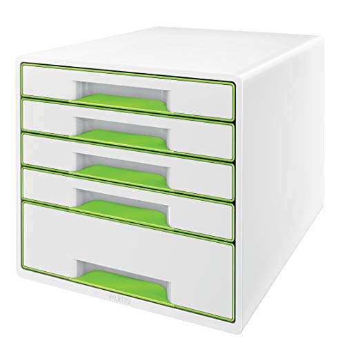 Leitz Wow Cube Cassettiera A 5 Cassetti, Organizer Per Riporre Documenti, Cataloghi E Riviste In Formato A4, Adatta Per Casa E Ufficio, Verde, 5214205