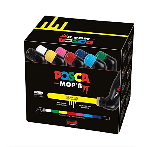Posca Uni-Ball 183208 Marcatore Mop'R Pcm-22, Set Di 8, Punta Rotonda Da 3 A 19 Mm, Forma Ergonomica