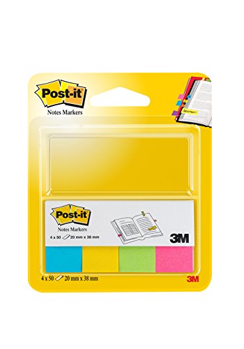Post-It 694260 Segnapagina In Carta Con Supporto In Cartoncino, 20 X 38 Mm, 4 Colori Ultra, Azzurro/Giallo/Verde/Fucsia, 200 Pezzi