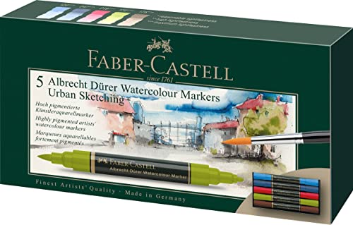 Faber-Castell 160310 - Pennarello Acquerello Albrecht Dürer Con Doppia Punta, 10 Pezzi, Pennarello Con Punta In Fibra E Punta A Pennello