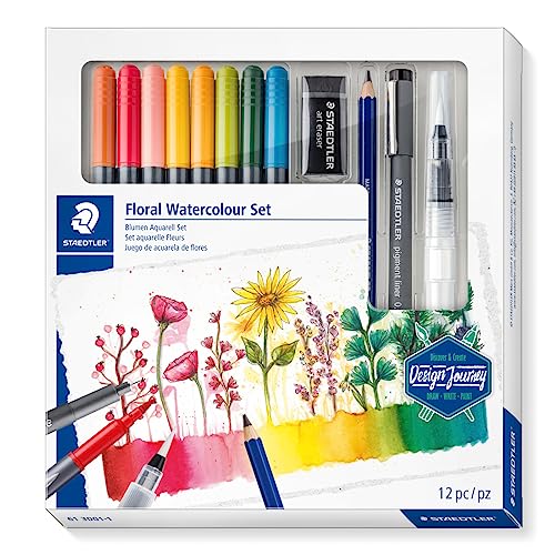 Staedtler 61 3001-1 Design Journey - Set Di Acquerelli Floreali, Confezione Da 12 Pezzi, Colore: Nero