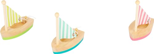 Small Foot Vela Giocattolo Acquaticco, Set Di 3 Giochi Da Bagno Acquatici, Barche In Legno Per Bambini Da 2 Anni Badewannenspielzeug Toys, Multicolore