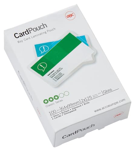 Gbc Confezione Da 100 Pouches Per Plastificazione A Caldo, Formato Carta Di Credito Con Finitura Lucida, Spessore Di 2 X 125 Micron, 54X86 Mm, 3740300