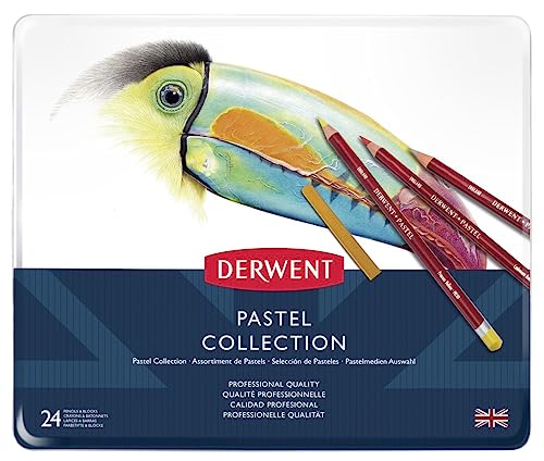 Derwent Pastel Collection Set Da 24 Pezzi, 14 X Matite Pastello, 8 X Carboncini Colorati, 1 X Gomma Pane E 1 X Temperino, Per Disegnare E Colorare, Qu