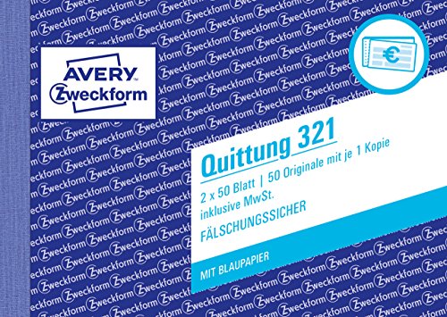 Avery Zweckform Formularbuch Quittung, A6 Quer, 2X50 Blatt