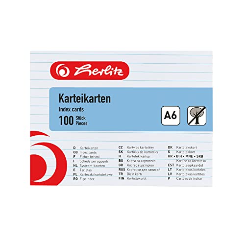 Herlitz Schede Per Appunti, 100 Pezzi, Formato A6, Bianco