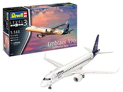 Revell- Embraer 190 Lufthansa New Livery Other License Veicolo Kit Di Modelli In Plastica, Multicolore, 1/144, 03883
