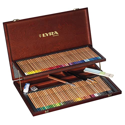 Lyra Rembrandt Confezione Prestige In Legno A Due Piani 98 Matite Colorate Acquerellabili Assortite E Accessori
