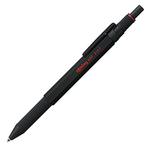 Rotring 600 Penna Multicolore E Matita Meccanica 3 In 1 | Punte Per Penna A Sfera Nere E Rosse | 1 Punta Meccanica (0,5 Mm) | Fusto Nero, 1 Punta (Con