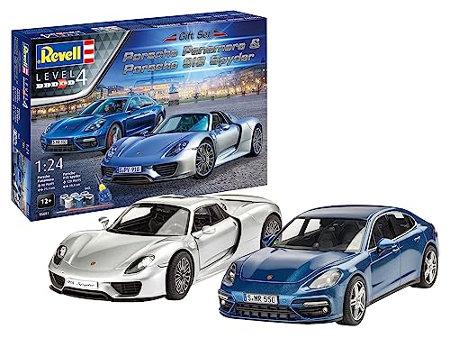 Revell 05681 Porsche Two Car Gift Set Includes Paints, Glue & Paintbrush 1:24 Scale Kit Per Modellini In Plastica, Colore Non Verniciato, Rv05681