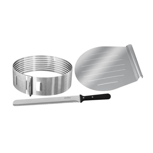 Zenker 3-Delige Taartdecoratie–Set Ø 26/28 Cm, Roestvrijstaal Taartenset Met Taartring, Taartschep En Taartmes Voor Cakes En Taarten (Kleur: Zilver)