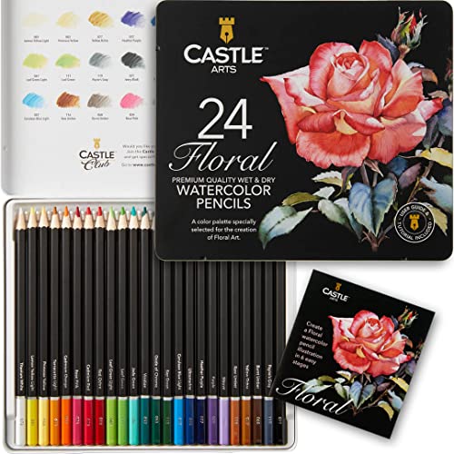 Castle Art Supplies Set Di Matite Acquerellabili A Tema Botanico | 24 Vibranti Colori Selezionati | Disegna E Dipingi | Ideale Per Artisti Adulti, Anc