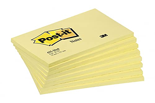 Post-It Foglietti Canary Yellow, Confezione Da 12 Blocchetti, 100 Fogli Per Blocco, 76 Mm X 127 Mm, Colore Giallo - Foglietti Adesivi Fogli Adesivi Pe