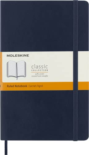 Moleskine Classic Notebook, Taccuino A Righe, Copertina Morbida E Chiusura Ad Elastico, Formato Large 13 X 21 Cm, Colore Blu Zaffiro, 192 Pagine