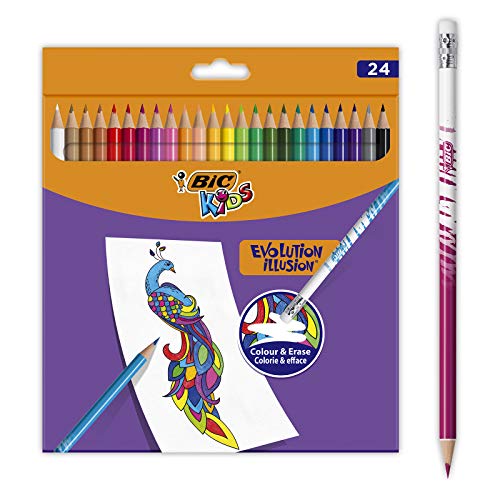 Bic Kids Evolution - Matite Colorate Cancellabili, Confezione Da 24