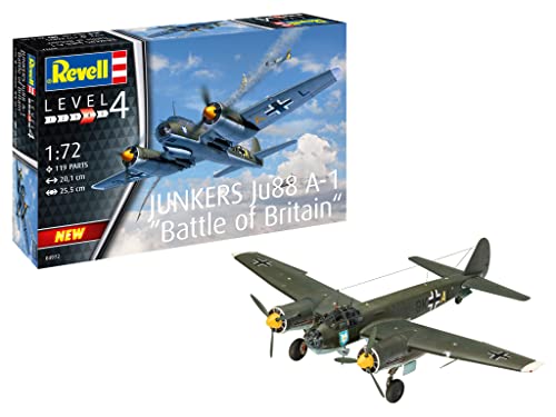Revell- Junkers Ju88 A-1 Battle Of Britain Kit Modello, Colore Non Laccato, 04972