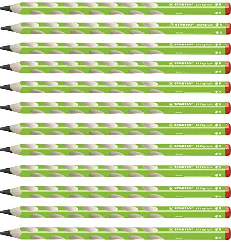 Matita Ergonomica Triangolare - Stabilo Easygraph Per Destrimani In Verde - Confezione Da 12 - Gradazione Hb