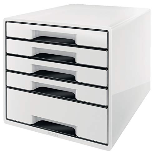Leitz Wow Cube Cassettiera A 5 Cassetti, Organizer Per Riporre Documenti, Cataloghi E Riviste In Formato A4, Adatta Per Casa E Ufficio, Bianco E Nero,