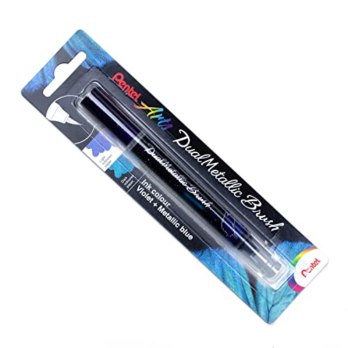 Pentel Xgfh Dual Metallic Brush, Pennello Con Inchiostro Doppio Colore Viola + Blu Metallizzato 1 Pz