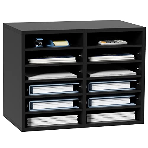 Vevor Organizzatore Per Documenti In Legno 12 Scompartimenti Nero Carico Singolo 10 Kg Rimovibili E Regolabili, Portadocumenti 52 X 30,5 X 41 Cm Per L