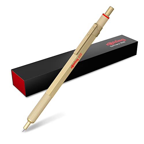 Rotring 600 Penna A Sfera | Punta Media | Inchiostro Nero | Corpo Oro | Ricaricabile