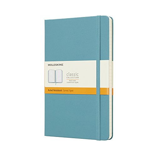 Moleskine Classic Notebook, Taccuino A Righe, Copertina Rigida E Chiusura Ad Elastico, Formato Large 13 X 21 Cm, Colore Azzurro Blu Reef, 240 Pagine