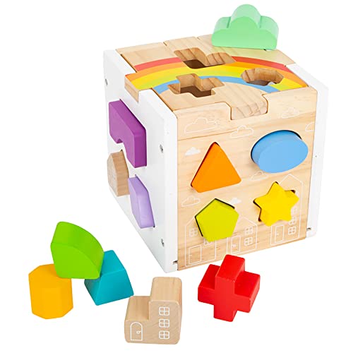 Small Foot 11777 Dado Ad Incastro Arcobaleno, 13 Elementi Da Incastrare In Legno Di Forme Diverse, Dai 12 Mesi In Su Toys