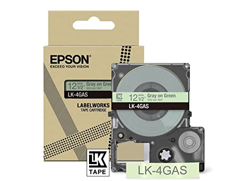 Epson Labelworks Lk-4Gas Cartuccia A Nastro Per Etichettatura Compatibile Con Epson Labelworks Lw-C610 E Lw-C410 Verde/Grigio 12Mm