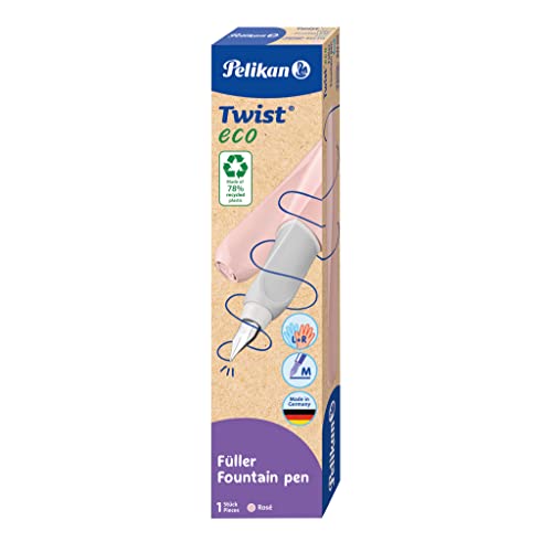 Pelikan Twist Eco Rosè, Penna Stilografica Ergonomica, Per Destrimani E Mancini, Per Scuola E Ufficio, Pennino M Acciaio Inossidabile, Cartuccia Blu L