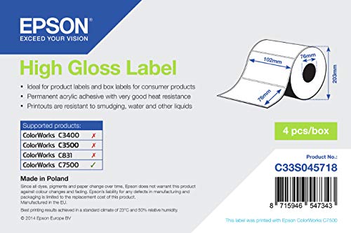 Epson Hg 102 Mm X 76 Mm, 1570 – Etichette Per Stampante, 1570, Colore: Bianco, Hg, Epson Colorworks C7500, 102 Mm X 76 Mm, Polonia)