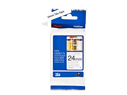 Brother Tzen251 Nastro Non Laminato, 24 Mm, Nero/Bianco