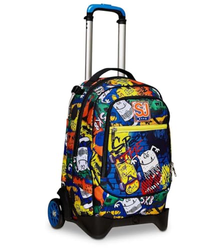 Sj Gang Trolley Scuola 2 Ruote Critty Boy, Blu, Zaino Con Carrello Sganciabile, 3 In 1, Triplo Uso, Con Spallacci Uso Zaino, Con Tasca Portaborraccia,
