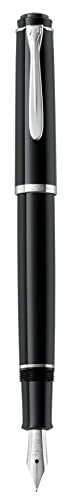 Pelikan 930859 - Penna Stilografica Linea M205 Classic, Nero, Dettagli Argento Silver, Pennino In Acciaio Inossidabile, Dimensione M, Caricamento A Ca