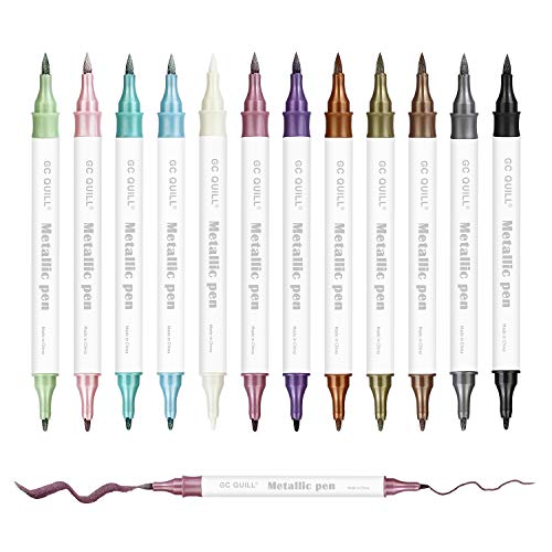 Gc Quill Set Di 12 Pennarelli Metallici Con Punta Fine E A Pennello, Per Scrapbooking, Album Fai Da Te, Pittura, Disegno, Per Roccia, Metallo, Legno,