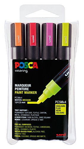 Uni-Ball 182505 – Marcatore Uni Posca Con Mittelfeiner Punta Rotonda, Set Di, Neon