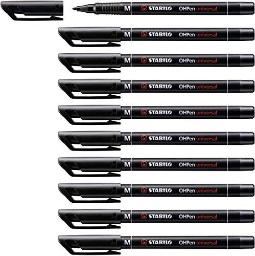 Marcatore - Stabilo Ohpen Universal Permanente - Tratto Medio (1 Mm) - Confezione Da 10 - Nero