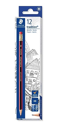 Staedtler Matite Tradition, Confezione Da 12 Matite Di Grafite, Gradazione Hb, Con Gommino Sul Fondo, Alta Qualità E Resistenza, 112-Hb
