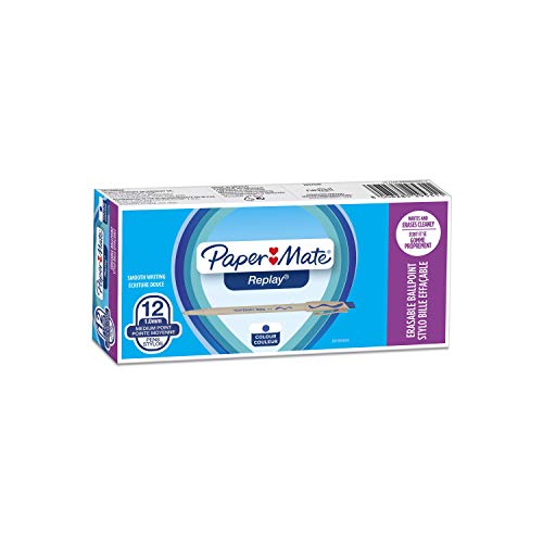 Paper Mate Replay Penna A Sfera Cancellabile, Confezione Da 12 Penne, Blu