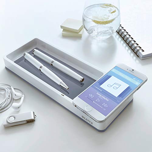 Leitz Wow - Organizer Per La Scrivania Con Caricatore A Induzione - Bianco Metellizzato - 53651001