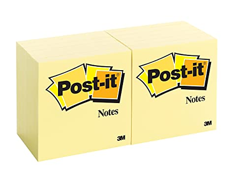 Post-It Foglietti Canary Yellow, Confezione Da 12 Blocchetti, 100 Fogli Per Blocco, 76 Mm X 76 Mm, Colore Giallo - Foglietti Adesivi Fogli Adesivi Per