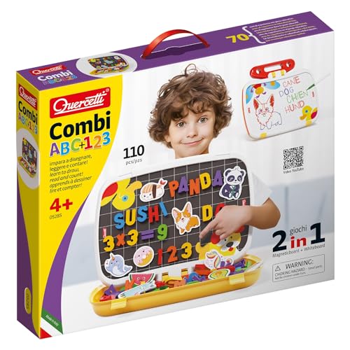 Quercetti 5285 - Combi Abc+123 Gioco Valigetta Multifunzione, Multicolore, 110 Pezzi