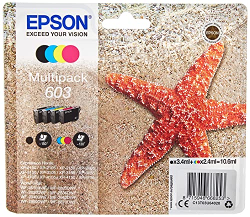 Epson Stella Marina Serie 603, Cartucce Per Stampante Getto D'Inchiostro, Multipack 4 Colori Nero, Ciano, Magenta, Giallo, Formato Standard, Stampe Af