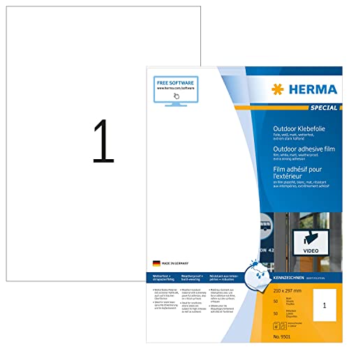 Herma Etichette Impermeabili, 210 X 297 Mm, Etichette Adesive A4 Per Stampante, 1 Etichette Per Foglio, Bianco