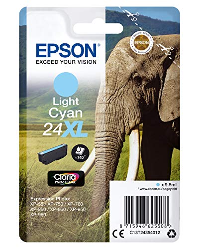 Epson 24Xl Serie Elefante Cartuccia Getto D'Inchiostro, 9.8 Ml, Ciano Chiaro