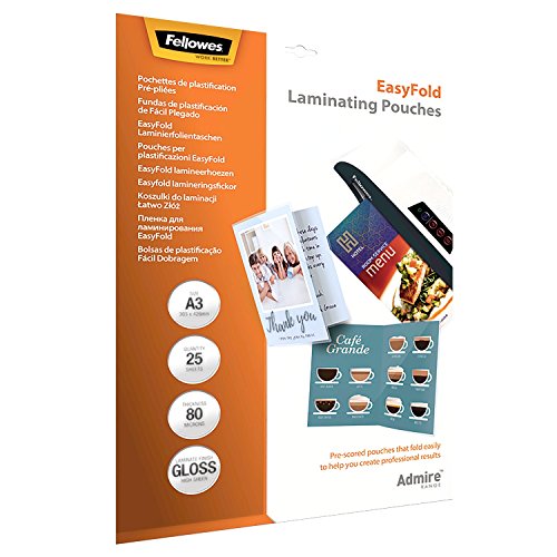 Fellowes 5602001 Pouche Easyfold, Formato A3, 80 Micron, Confezione Da 25