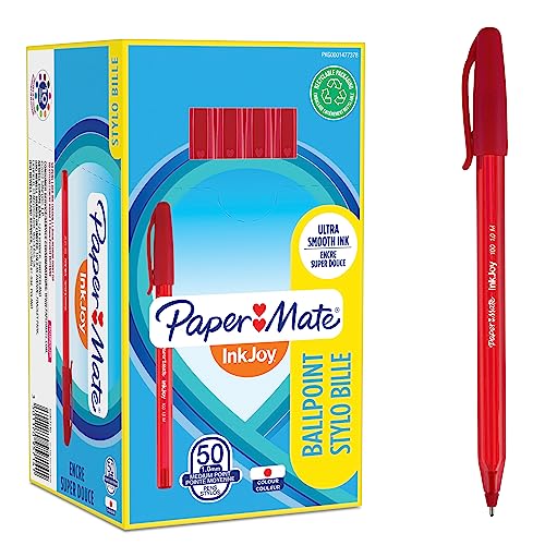 Papermate S0957140 Inkjoy 100 Cap Penna A Sfera Con Cappuccio E Punta Media Da 1.0 Mm, Scatola Da 50, Rosso,