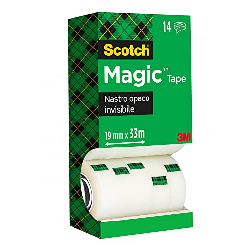Scotch Nastro Adesivo Magic, Value Pack - 14 Rotoli Da 19 Mm X 33 M - Nastro Trasparente Opaco E Scrivibile Ottimo Per Casa, Ufficio E Scuola