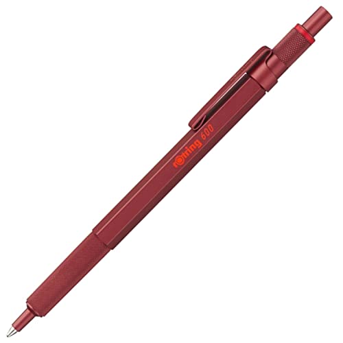Rotring 600 - Penna A Sfera Ricaricabile, Punta Media, Inchiostro Nero, Fusto Rosso