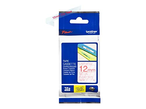 Brother Tze132 Nastro Laminato, 12 Mm, Rosso/Trasparente